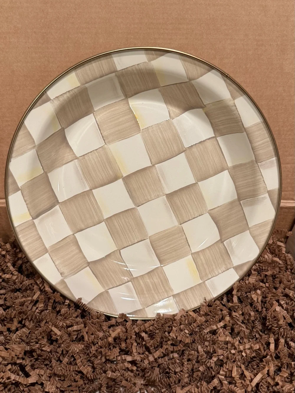MacKenzie-Childs Mocha Check Serveware with Gold Accents